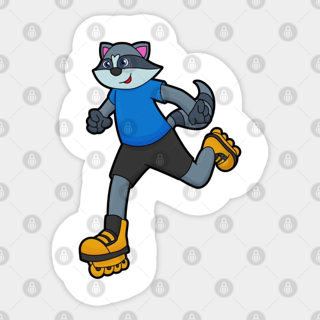 Racoon as Skater with Inline skates Sticker by Markus Schnabel